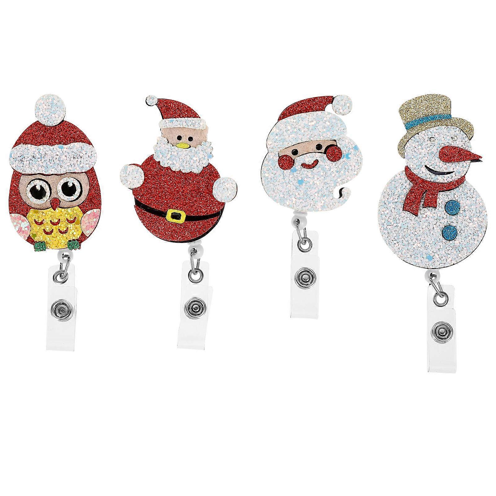 Holiday Badge Reels 4Pcs Christmas Cartoon Badge Holders Ideal For Workplace Use Multi Color Retractable Functions