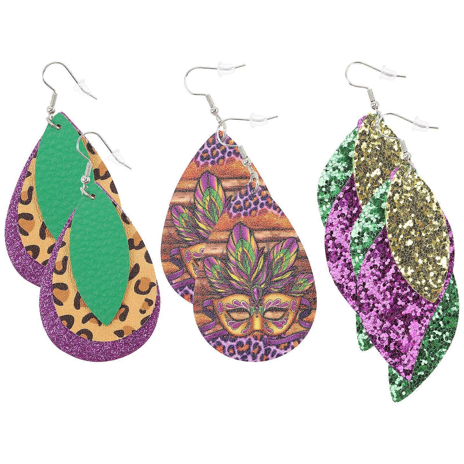 Dangle Drop Earrings 3 Pairs In Assorted Color For Women Suitable For Festival And Carnival Party Occasions