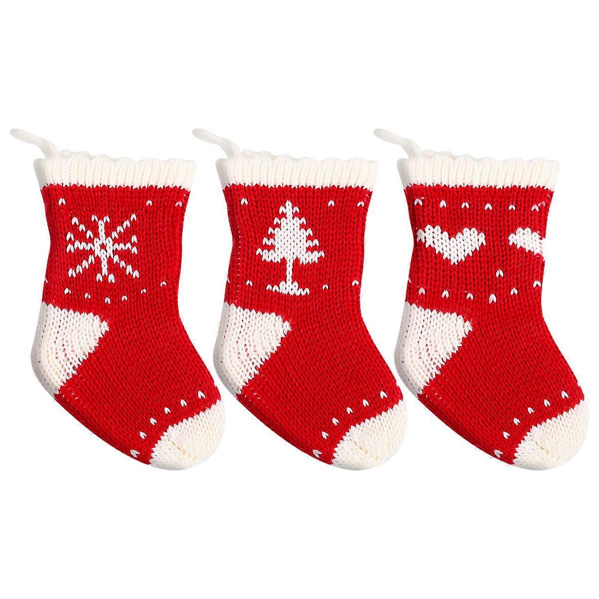 Knitted Gift Socks with Snowflake Design for Christmas Decor in Red Color 3 Pieces