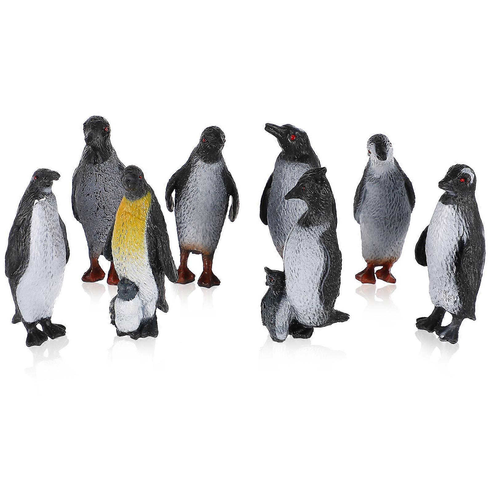 8 Penguin Figurines Set Plastic Animal Ornaments for Decorating Use 6 Inch