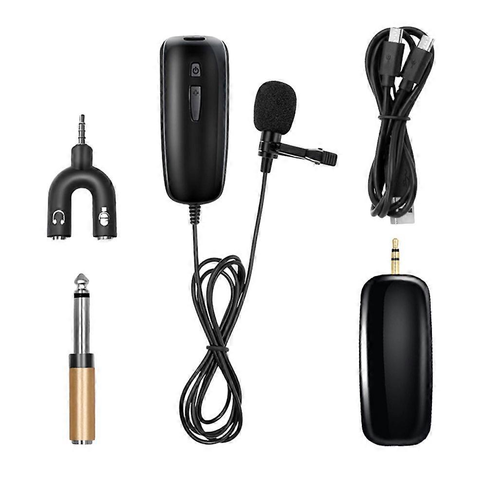 Wireless Lavalier Microphone System Kit For Live Performance With Receiver And U Shaped Splitter 5Pcs Black