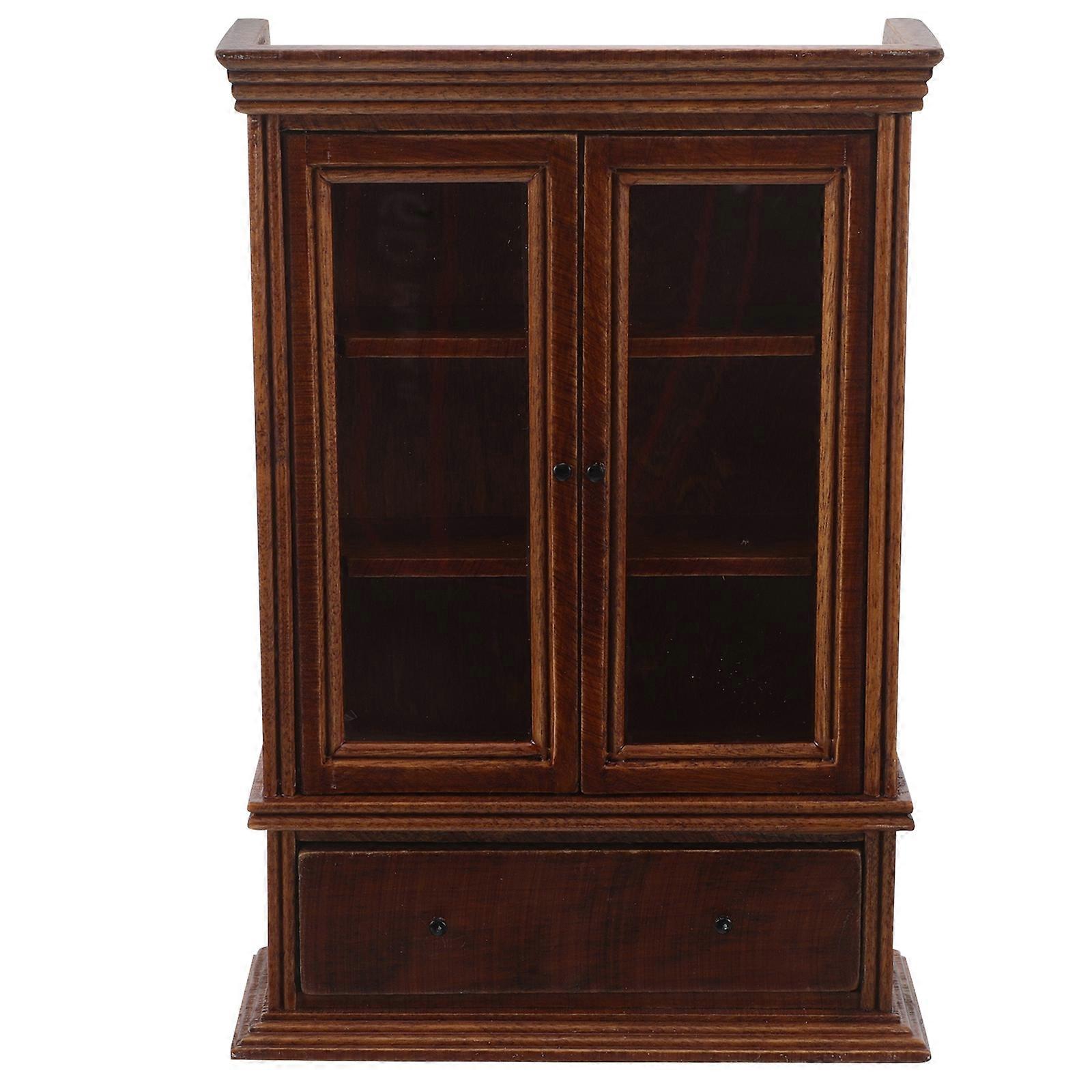 Miniature Wooden Dollhouse Cabinet with Chestnut Finish – Functional Storage Cupboard and Bookcase Display Shelf for Creative Play and Living