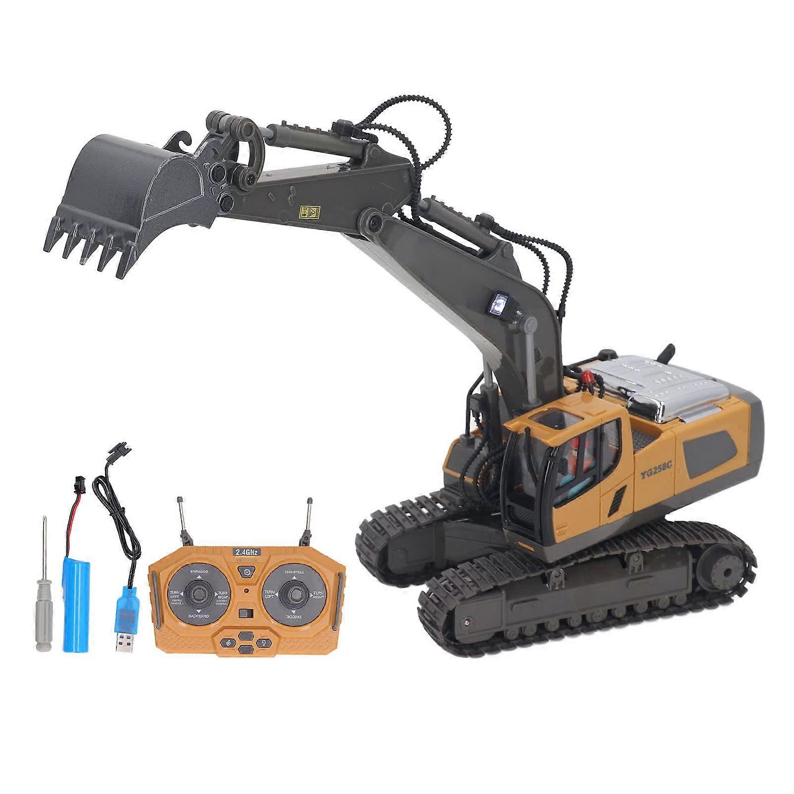 2.4G RC Excavator Toy Rotating Full Functional Lighting Music Alloy Construction Tractor