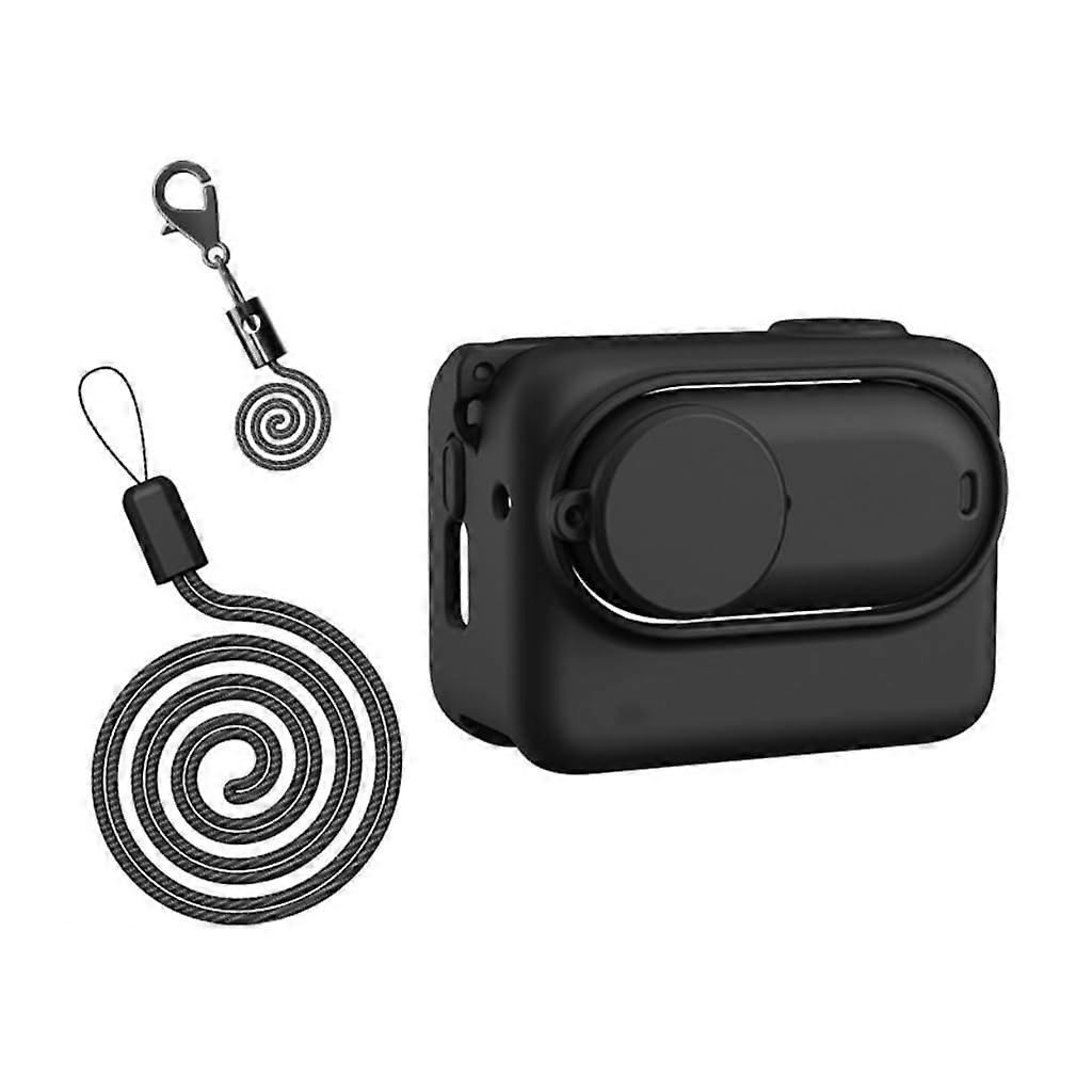 Silicone Case for 360 GO 3S Action Camera and Lens with Quick Release Bottom Slot and Neck Strap, color: black