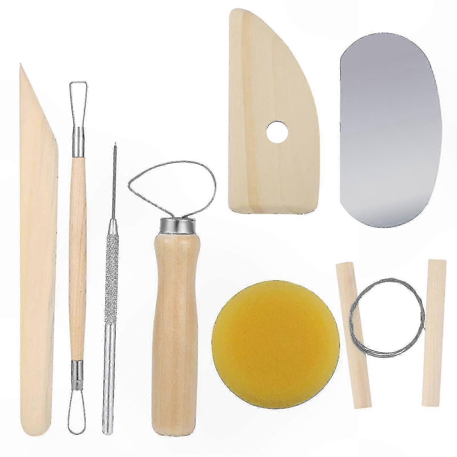 Complete Pottery Tool Set for Beginners, 8-Piece Clay Modeling Tools with Wood and Metal Handles for Sculpting and Ceramics
