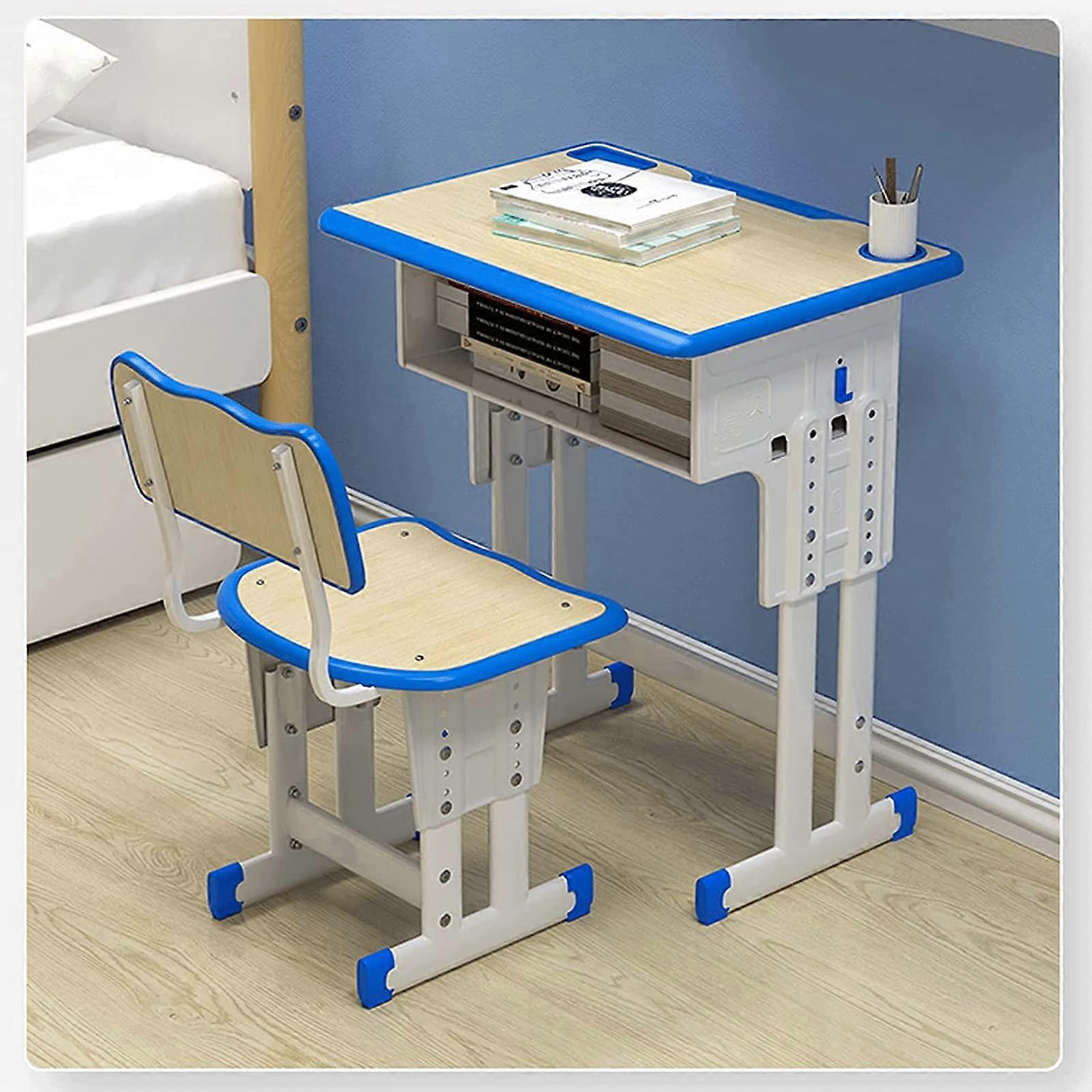Height Adjustable Kids Desk And Chair Set, Ergonomic Home School Chair, Desk With Storage Drawer And Hooks, Blue
