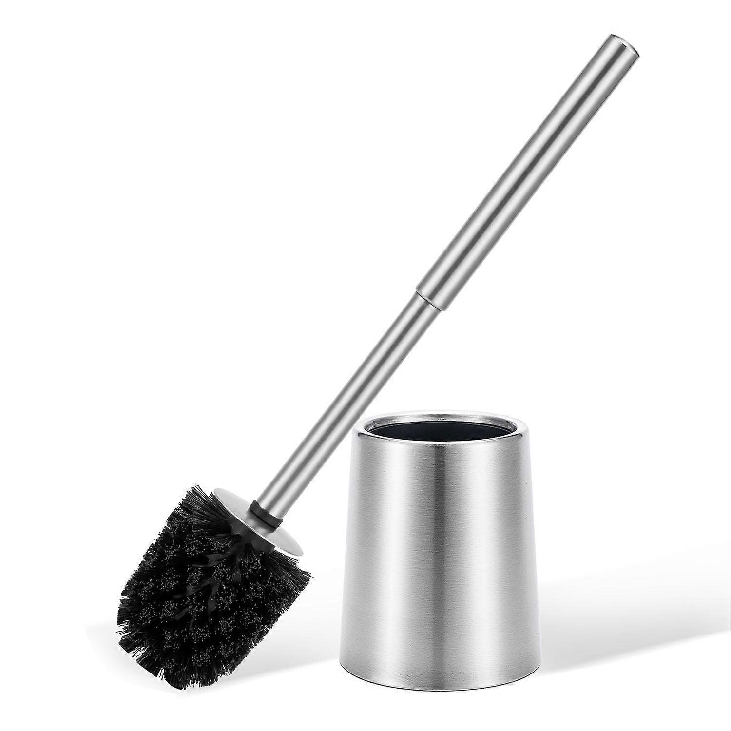 SUS304 Stainless Steel Toilet Brush and Holder Set with Long Handle, High Density Bristles, Double Layer Design, Silver