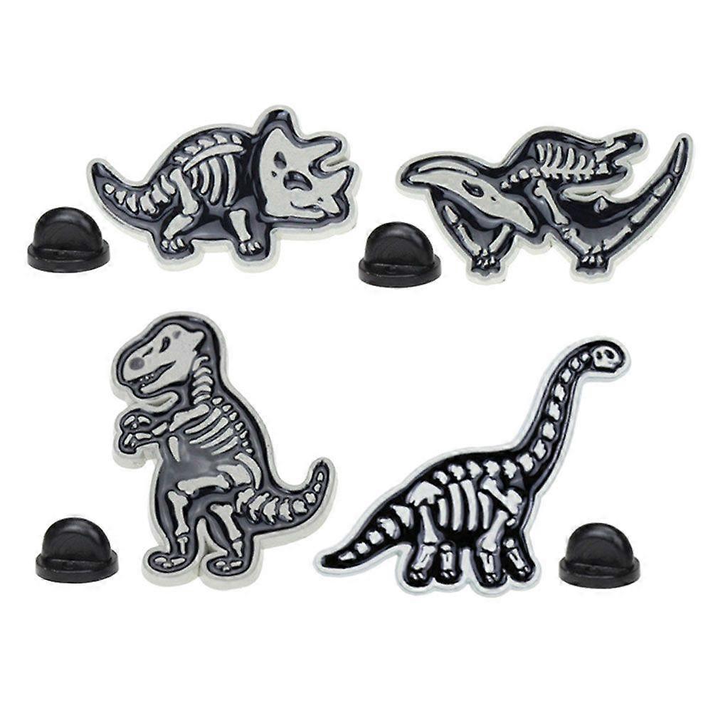 4pcs Chic Dinosaur Skeleton Brooch Alloy Dinosaur Skull Shape Lapel Pin Corsage Badges