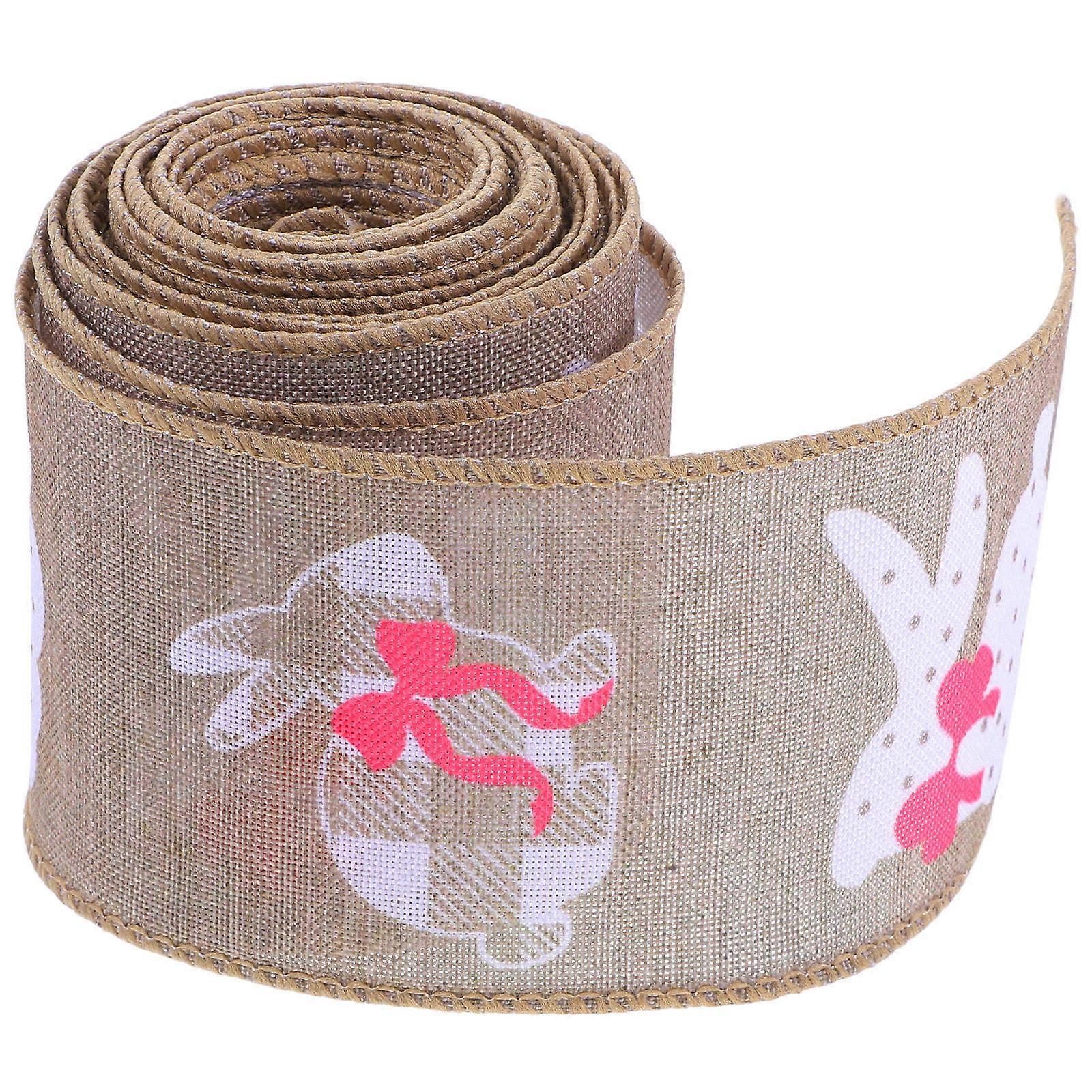 Present Wrapping Ribbon Burlap and Iron Wire for Easter Crafts Khaki Color Flexible Edges 1roll