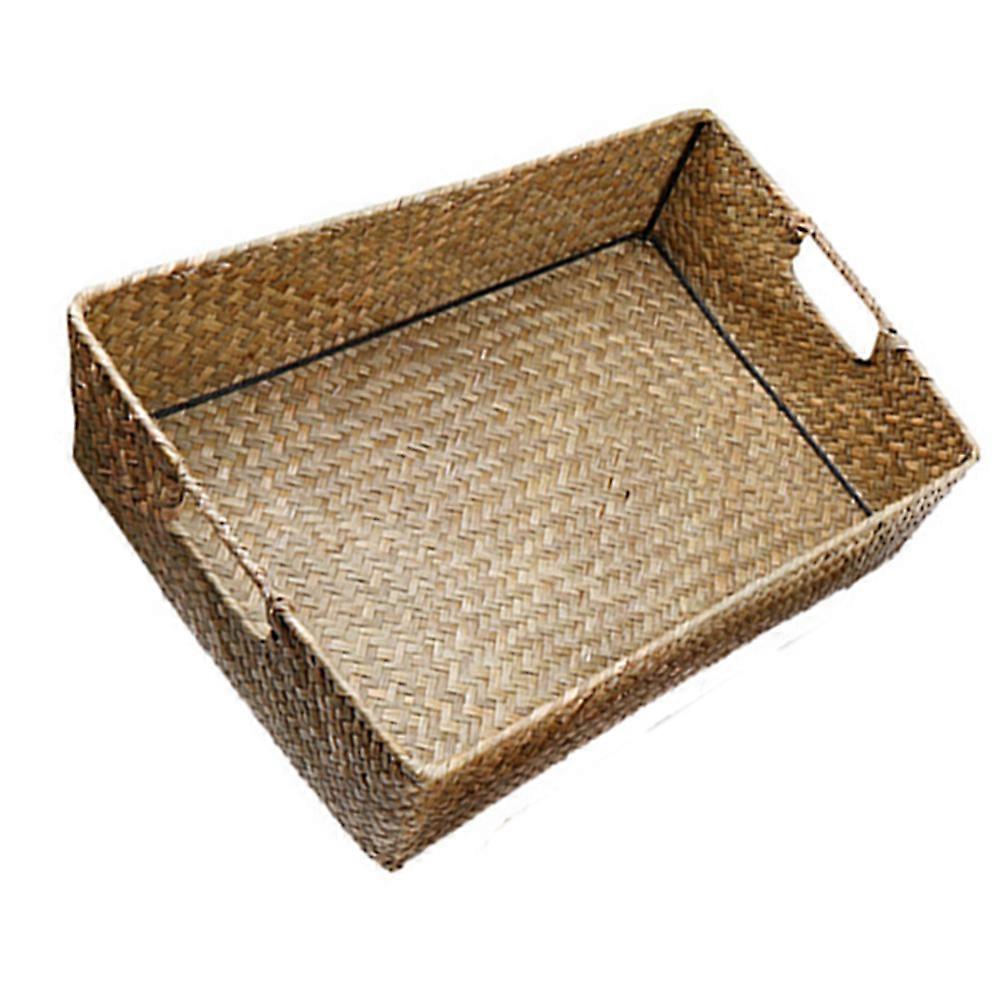 Retro håndvævet tangopbevaringskurv Husholdnings rektangulære diverse Organizer Opbevaringsboks til hjemmetøj - 36X26X12CM (L, gul)