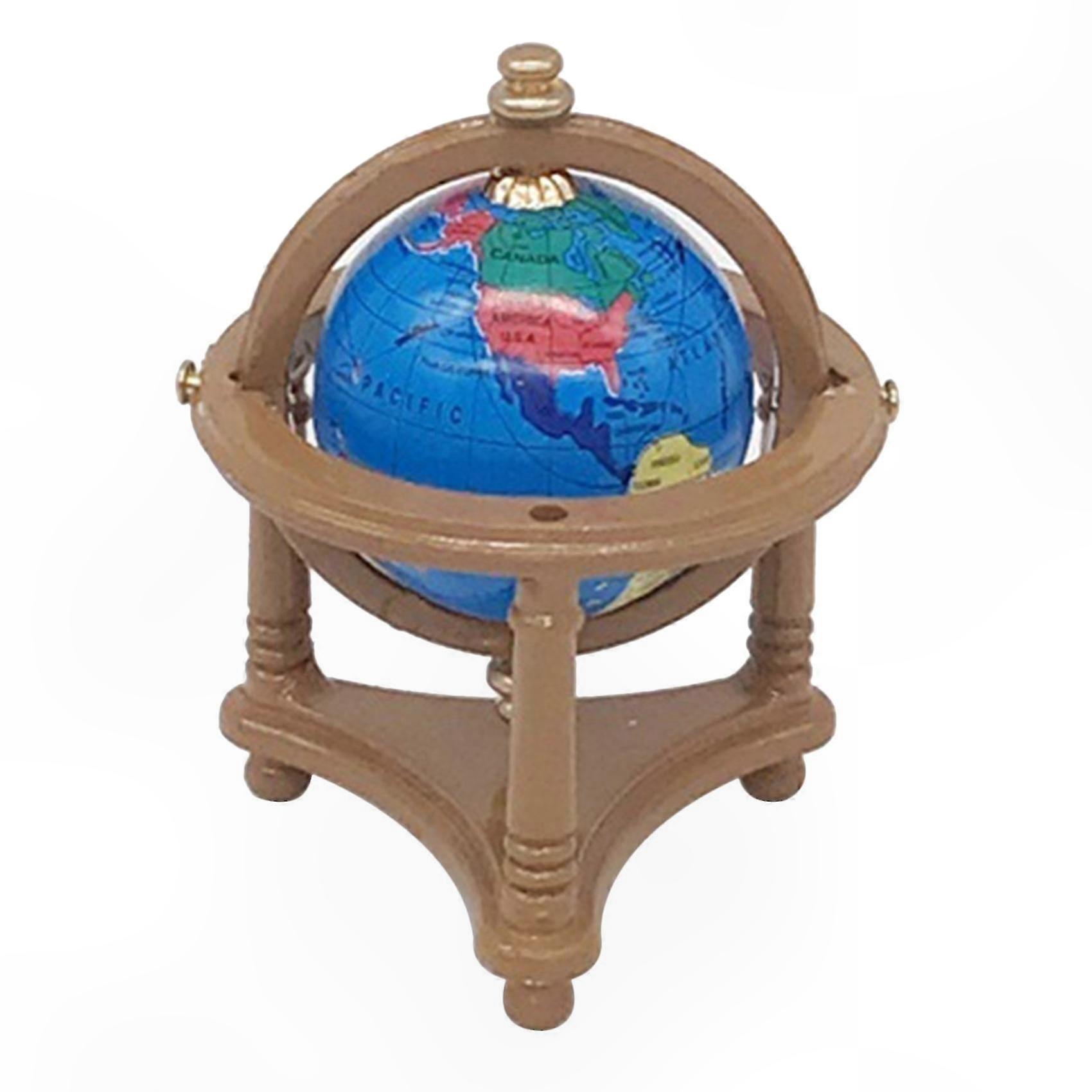 Miniature World Globe with Wooden Base, 1:12 Scale Decorative Desktop Ornament for Dollhouse and Display Use