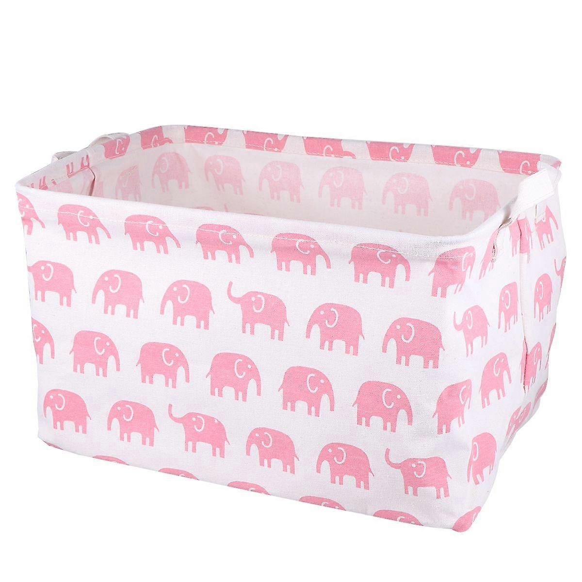 Durable Square Storage Basket Idyllic Canvas Storage Box Multi-function Sundries Organizer for Home (Pink Elephant)