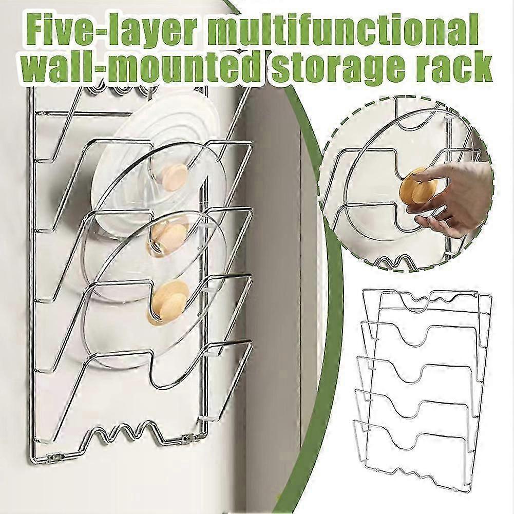 Wall mounted kitchen rack for pot lid storage