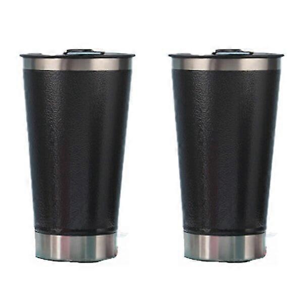 Two black thermos cups with safe and odorless silicone straws