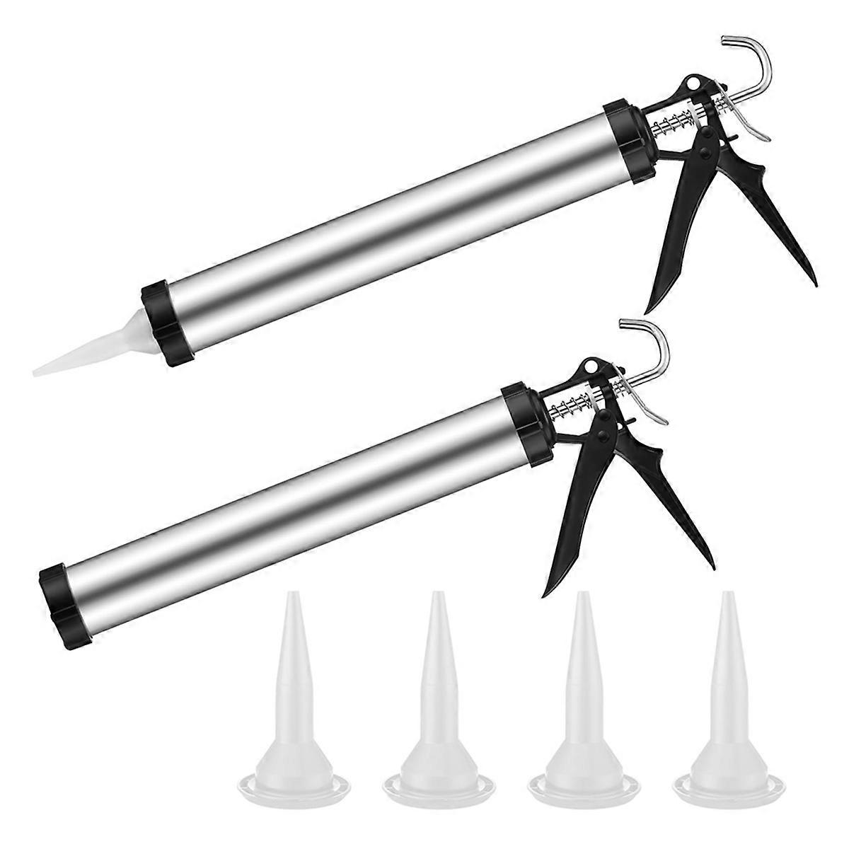 2 Pack Sausage Caulk- 20 Oz Aluminum Cordless Sausage Caulking- with 4 Cone Nozzles Hand Caulk Kit Silver