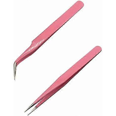 Eyelash Tweezers, 2 Pcs Eyelash Extension Tweezers, Straight and Curved Pointed