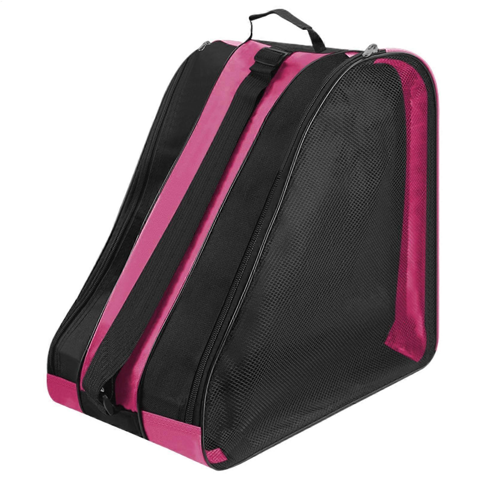 Ice Skate Bag - Lightweight Three Layer Storage with Ventilated Pockets, Adjustable Shoulder Strap, Compact Pink Carry Bag