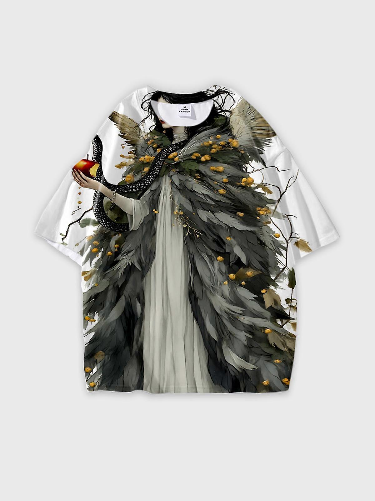 T-Shirt Round Neck, Loose Short Sleeve Pattern Graphic Tee, Unisex Summer Casual Top W2214