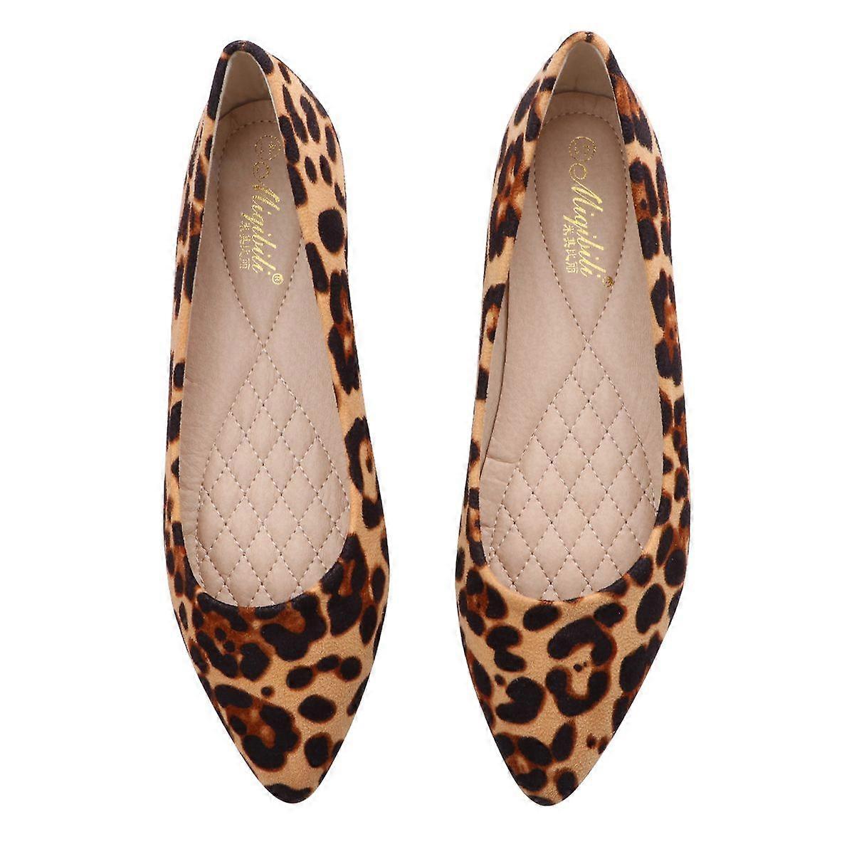 Μόδα λεοπάρδαλη παπούτσια flat-heeled παπούτσια μυτερά παπούτσια αναψυχή για γυναίκες κυρίες (χακί λεοπάρδαλη, μέγεθος 41)