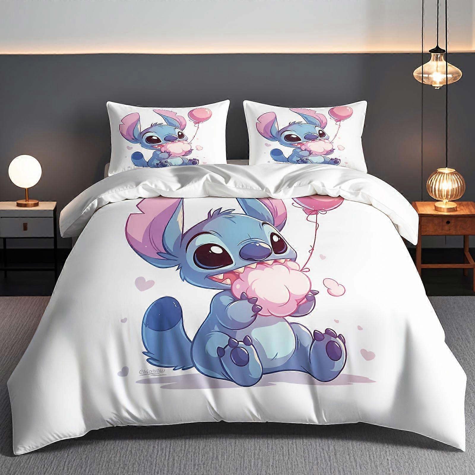 TE1031 3pcs Lilo & Sti-tch Angel Cartoon Patterned Bedding Sets, Quilt Covers And Pillowcases Soft And Comfortable Lightweight And Warm Al
