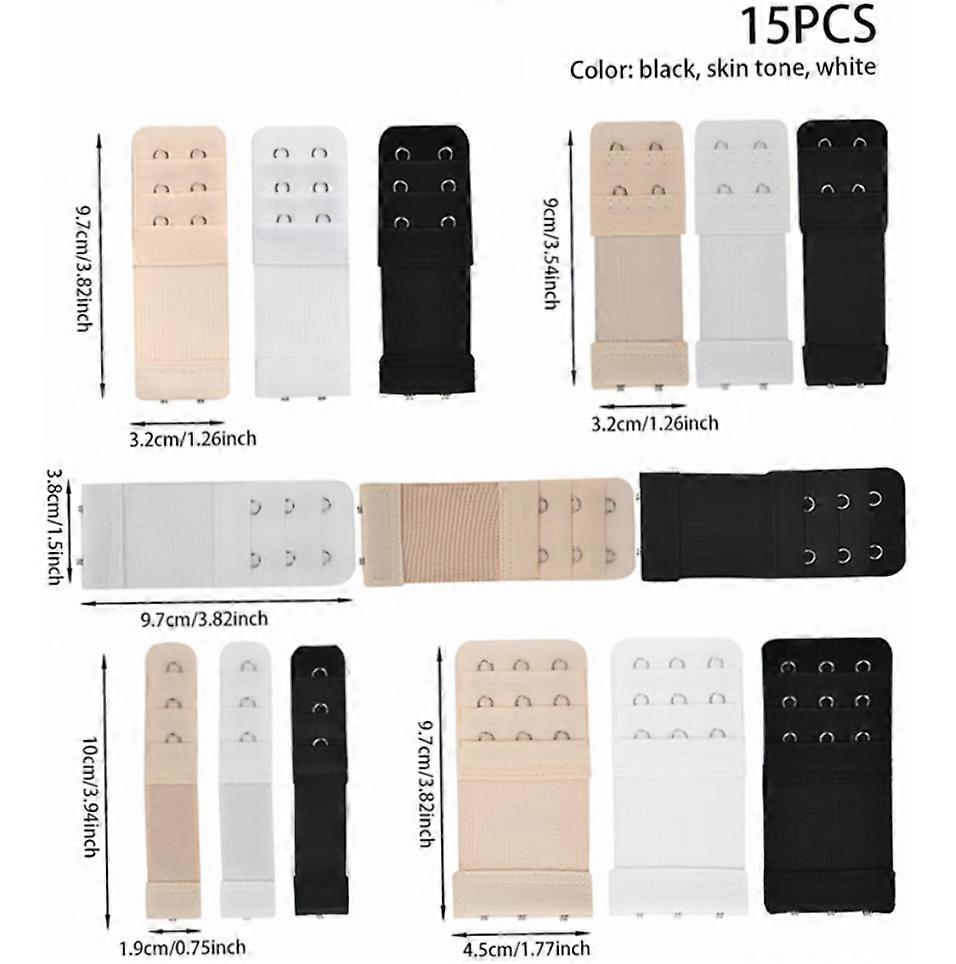 15PCS Women's Soft Comfortable Elastic Bra Extenders Bra Extension Strap 1/3/2 Hook 3 Row Lady's Bra Extender Bra Band