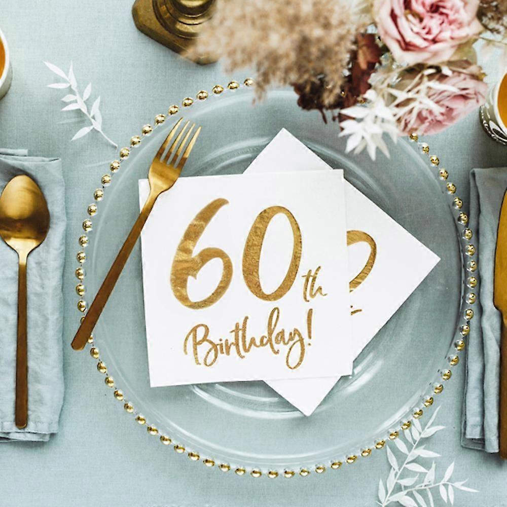 60e anniversaire Party serviettes de table en x 20 blanc et or