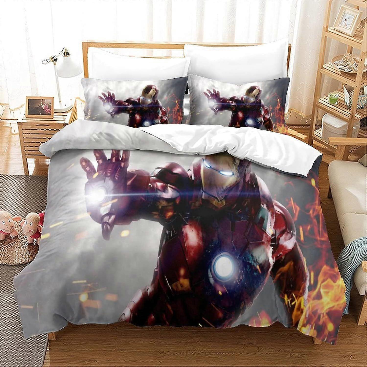 Duvet Cover Set Double Iron Man Printed Duvet Covers Bedding Set for in Kids Teens Adults Soft Hypoallergenic Quilt Cover with Pillowcase with Zipeer 
