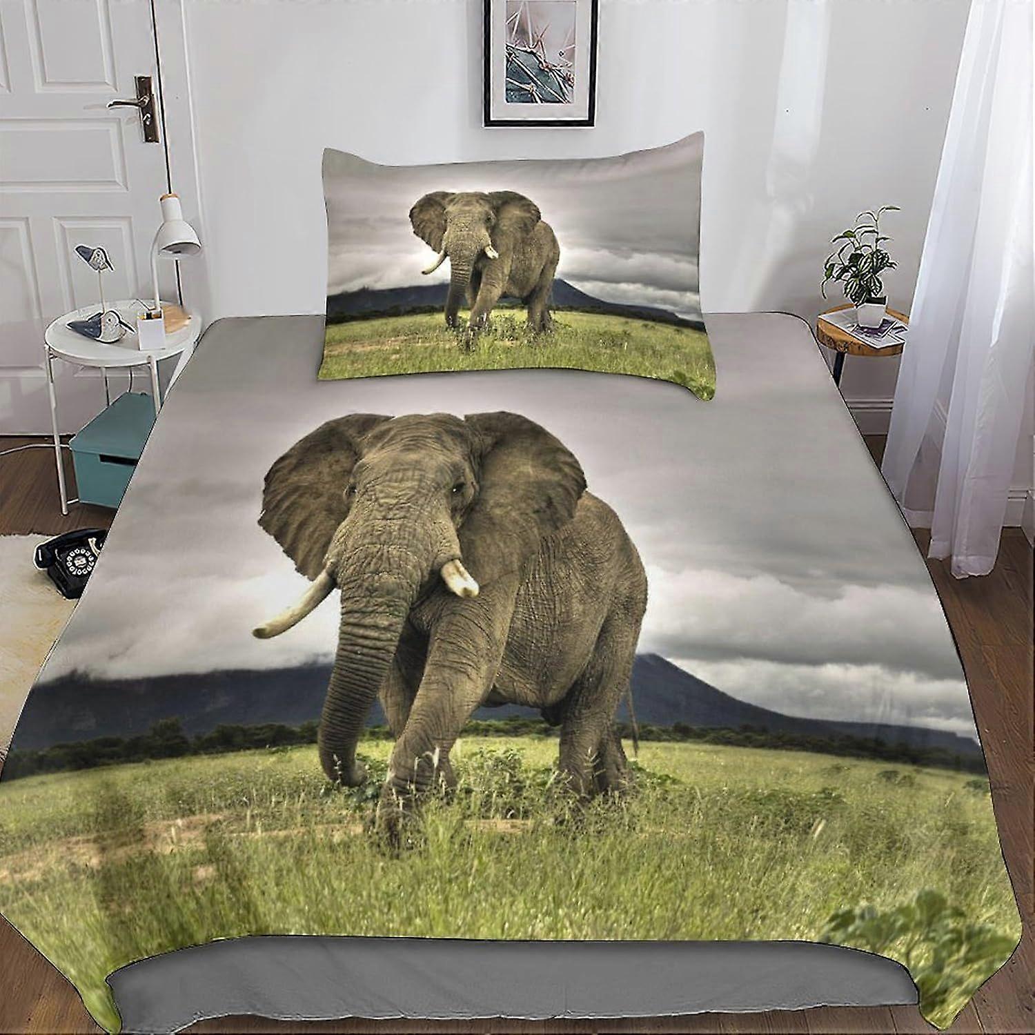 Bedding Single Bed Set Elephant Printed Duvet Cover Super Soft Microfiber Bedding Set with Zipper with Pillowcases Quilt Cover Hypoallergenic for in K