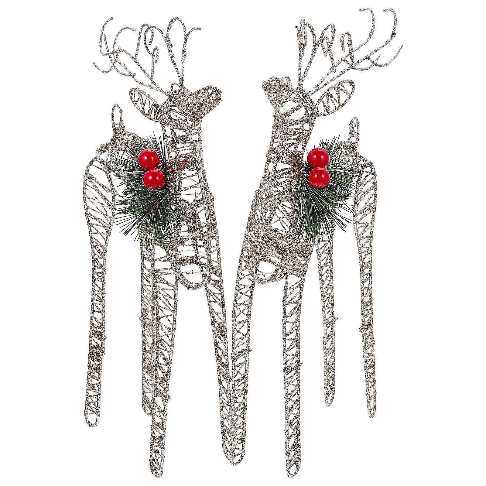 Christmas Deer Ornaments 2Pcs Assorted Elk Design Iron Decor