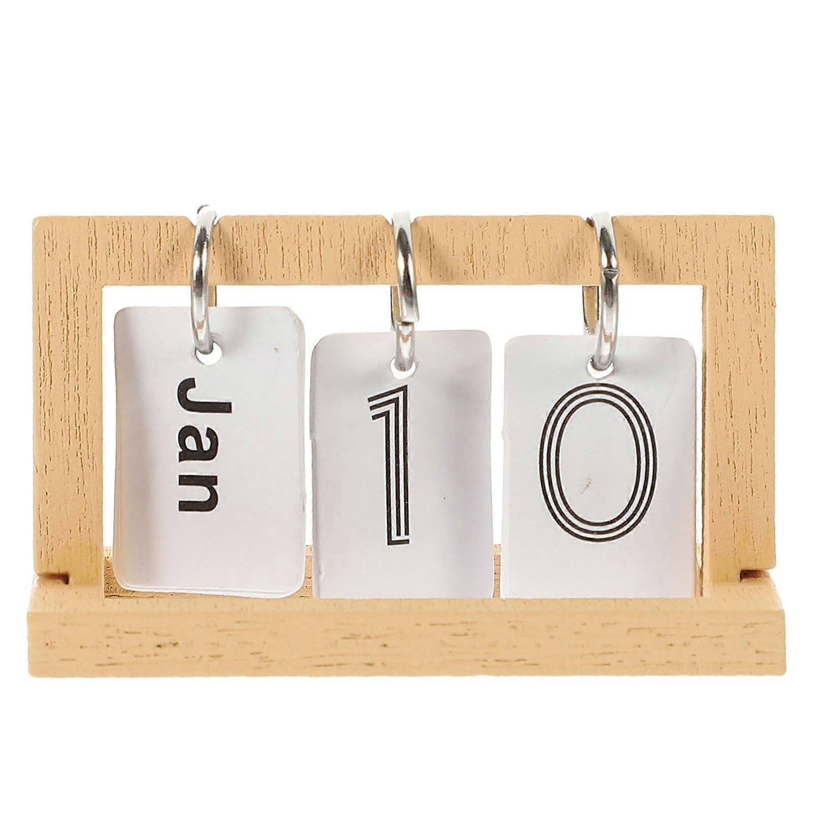 Miniature Desktop Calendar for Collectors Diy Projects Khaki Wood Alloy Paper Flip Calendar 1Pcs