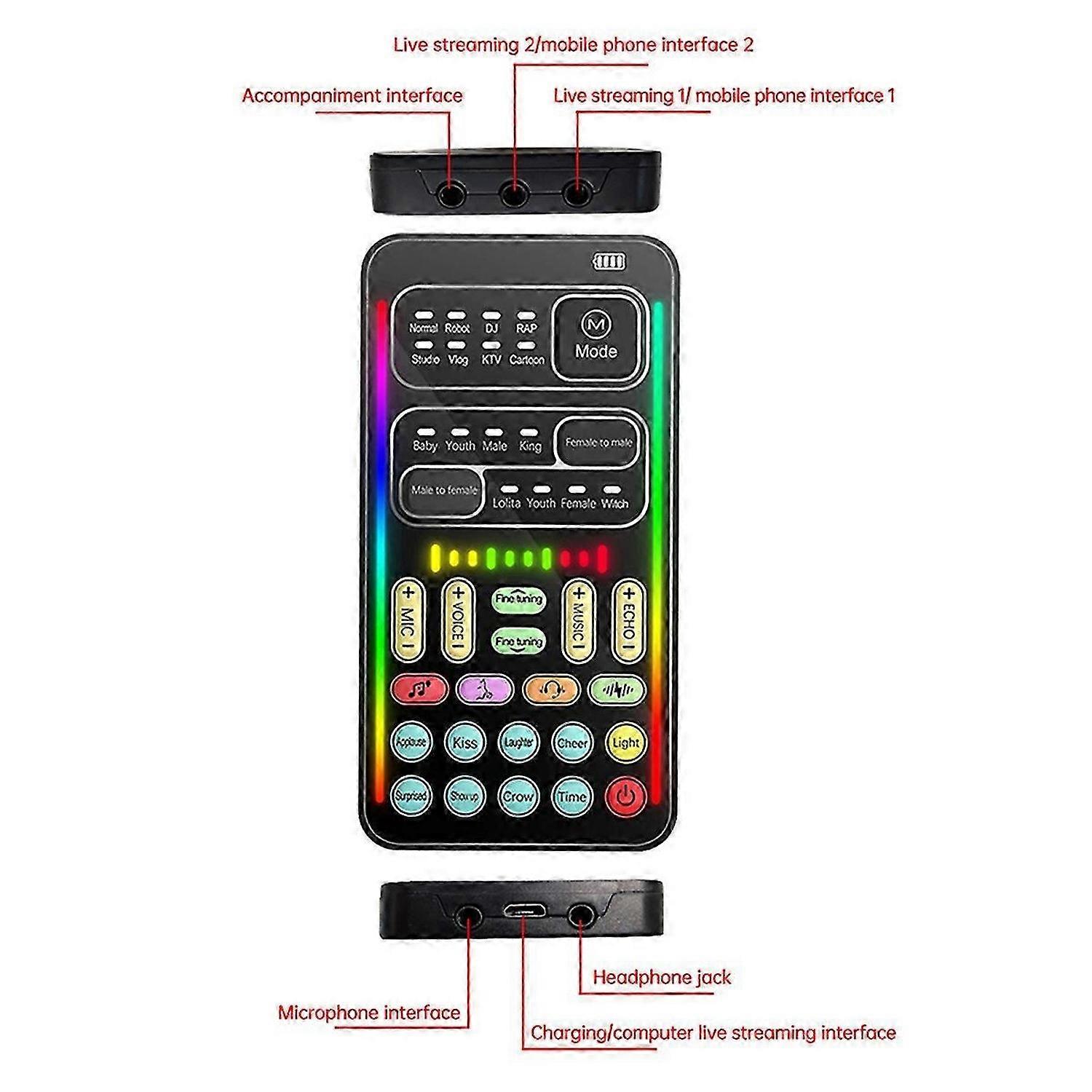 I9 Voice Changer Multiple Audio Effect Bluetooth Live Sound Cards Ultra-Thin Portable Live Sound Car