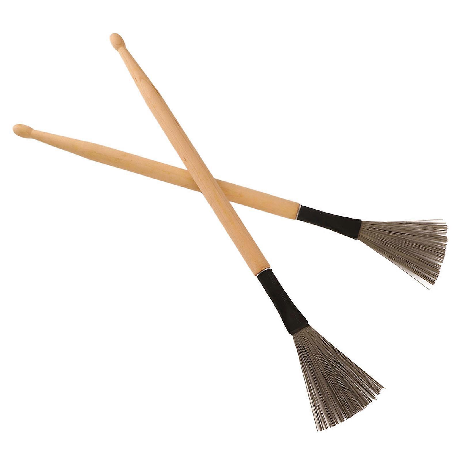 2Pcs Retractable Wood Drum Stick Brushes Wire Combo Set