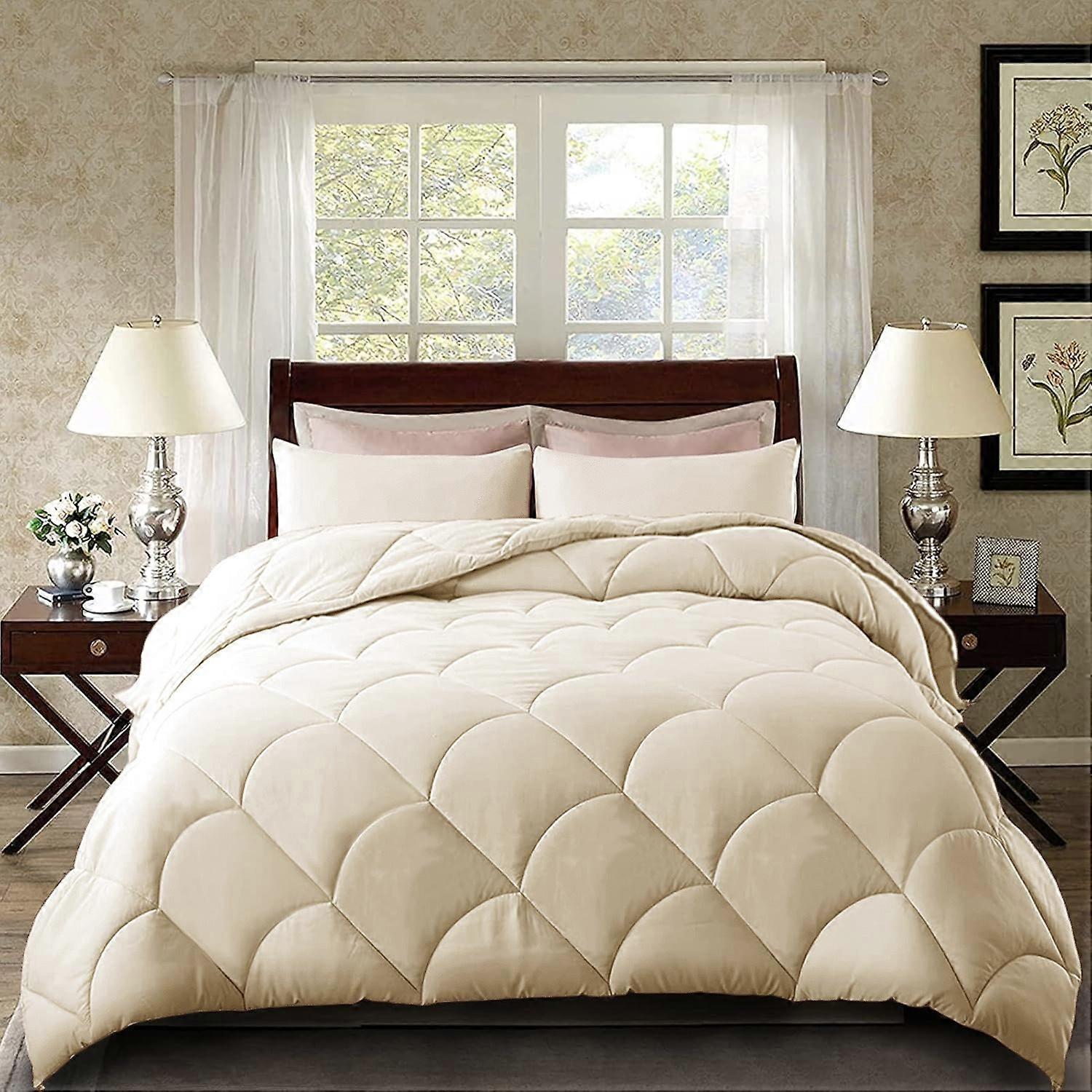 Beige Grey Brushed Cotton Comforter Set 2/3PCS 229x229cm US Twin King Size Four Seasons Thin Quilt with Antibacterial Pillowcase
