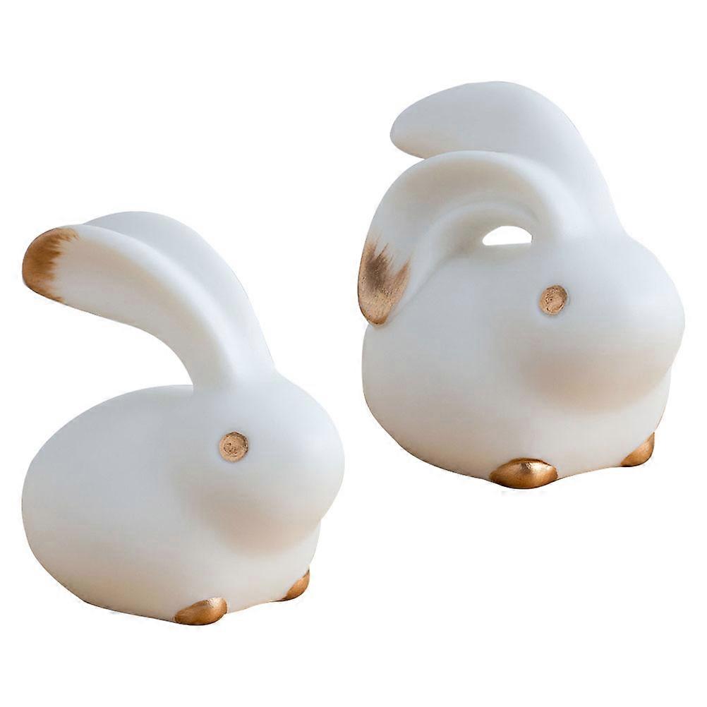 Desktop Rabbit Decor Ceramic Adornment for Home with 2Pcs Bunny Statues