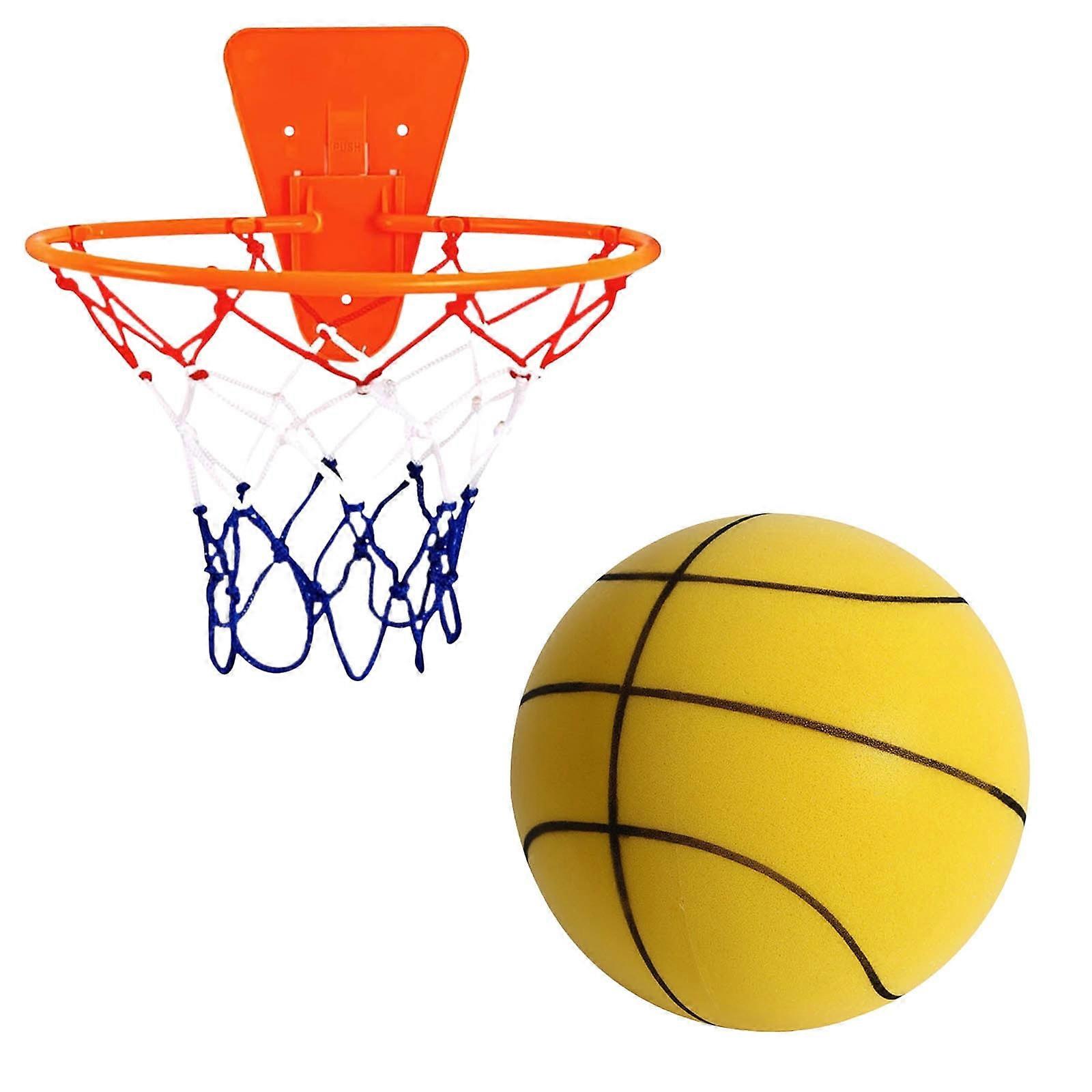 QTBIUQ Mute Ball Indoor Basketball Toy, Compatible with Sponge Ball System, Silent Play, Child-Safe Design, Includes Frame & Mesh Bag