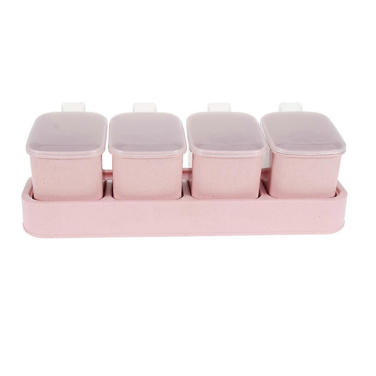 Kitchen Condiment Jars Independent Compartment Design Freshness Preservation Pink 4Set