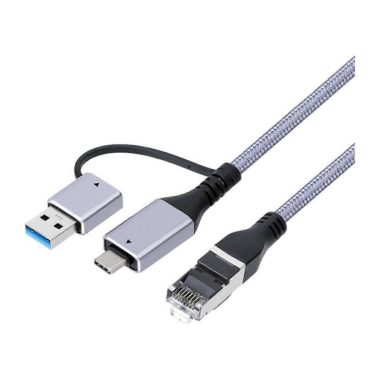 Type-C/USB3.0 2-in-1 to RJ45 Gigabit Ethernet Cable Laptop Gigabit Braided Rope Network Interface C