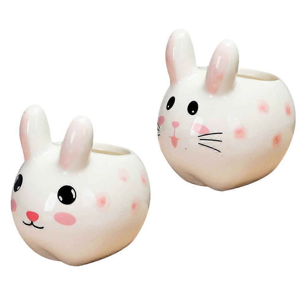 White Ceramic Bunny Planters Multi-Function Succulent Pot for Decoration 2Pcs