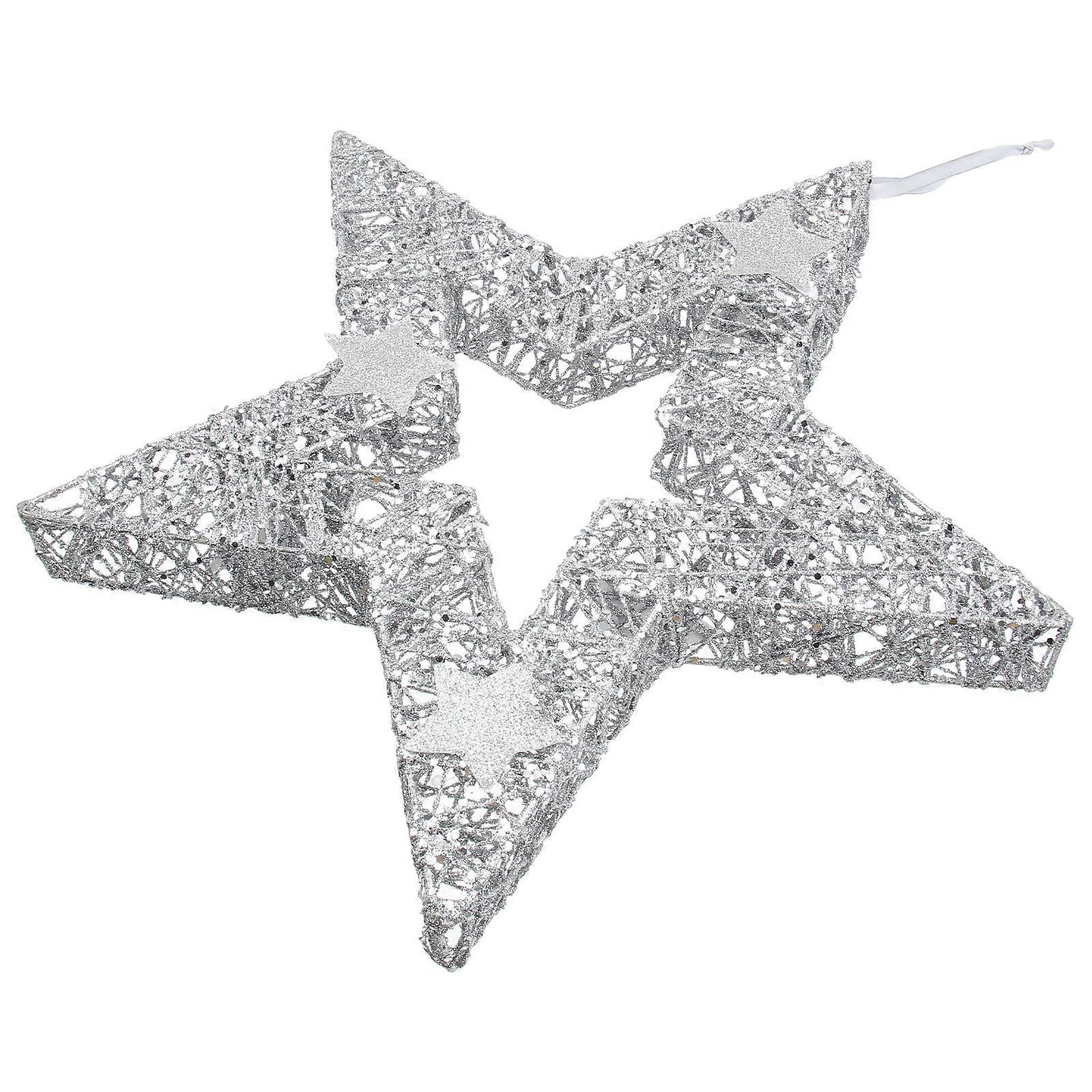 Hanging Silver Five-Pointed Star Christmas Tree Pendant Ideal For Creating Festive Atmosphere In Various Locations 2 Pcs