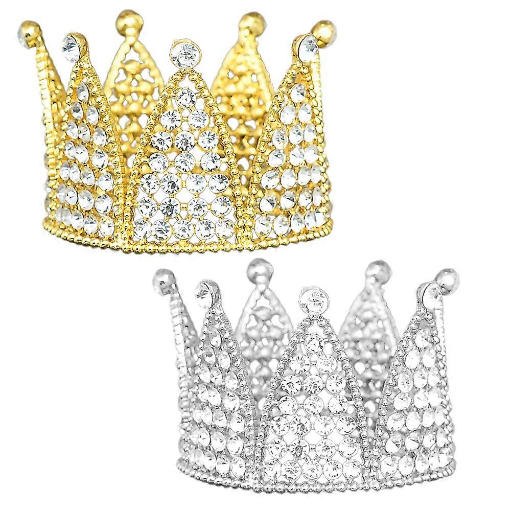 Decorative Water Crown Cake Toppers for Baking 2Pcs Silver