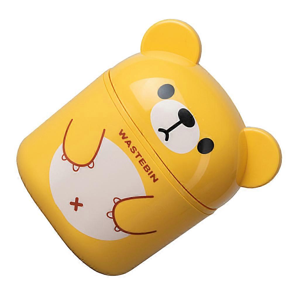 Desktop Trash Bin Cartoon Bear Flipping Trash Bin for Storage Mini Waste Bucket
