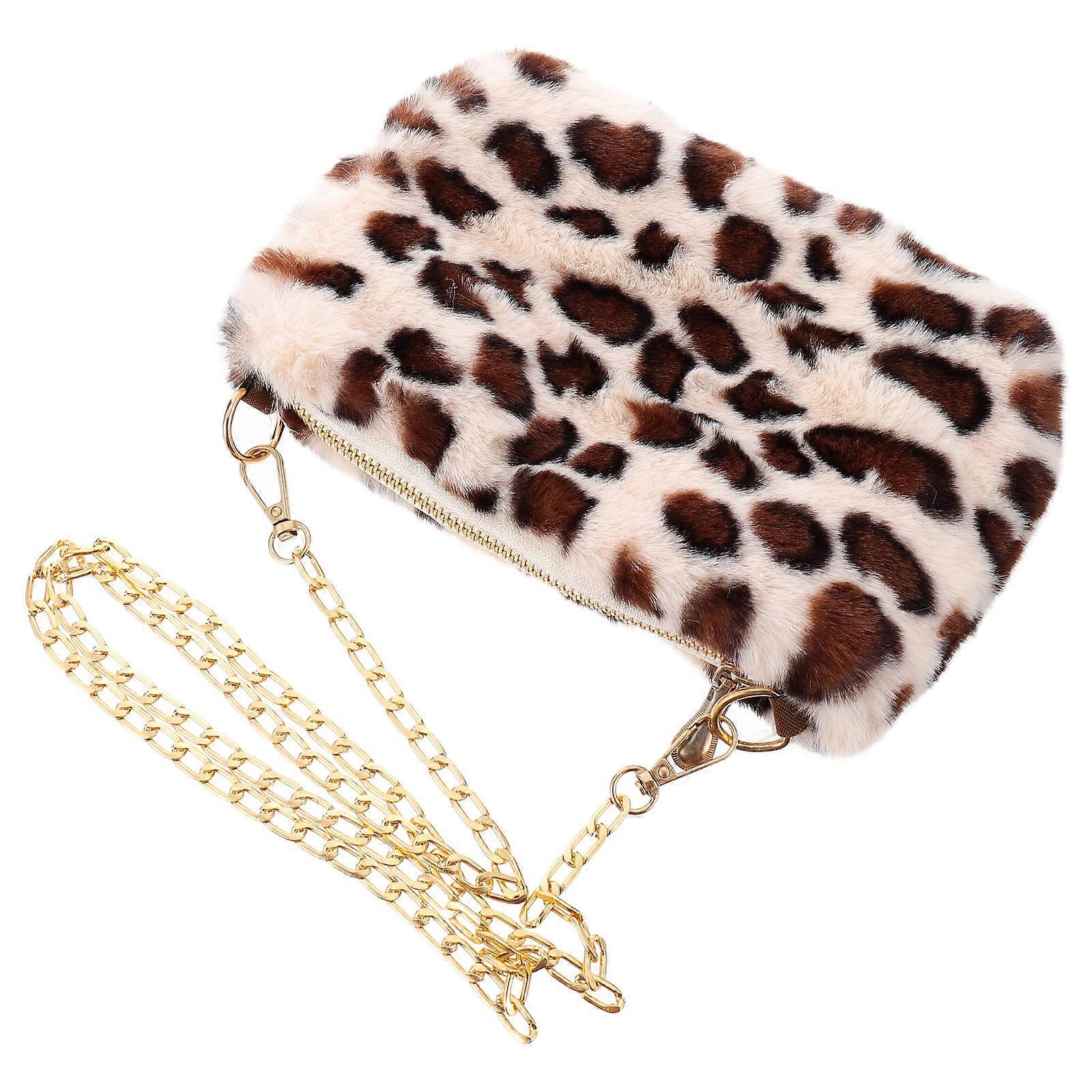 White Plush Leopard Change Bag Cross Body Bag for Storage 3Pcs
