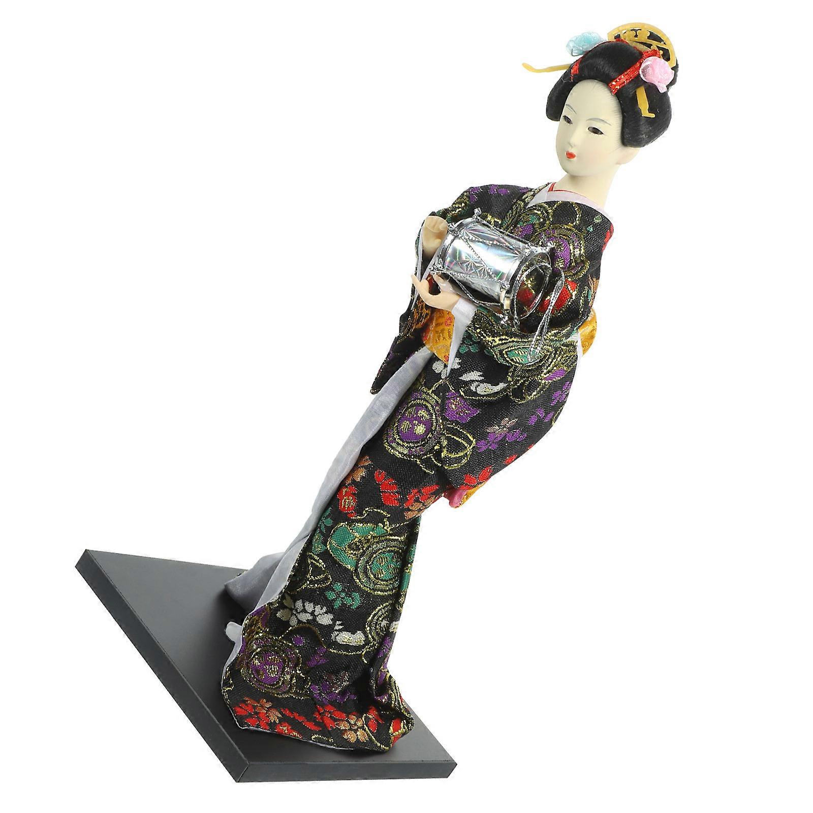 Japanese Style Humanoid Doll Ornament For Home Decoration And Adornment In Drum Color With Apron 1Pack