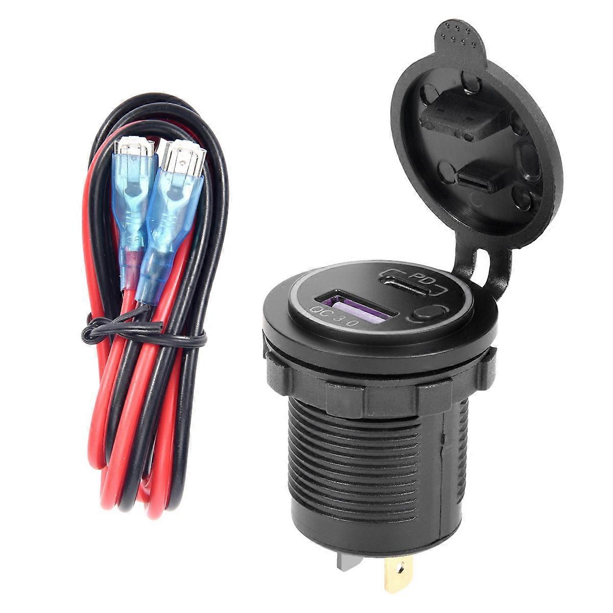 PD Type C USB Car Charger and QC 3.0 Quick Charger 12V Power Outlet Socket with ON/Off Switch for Mo