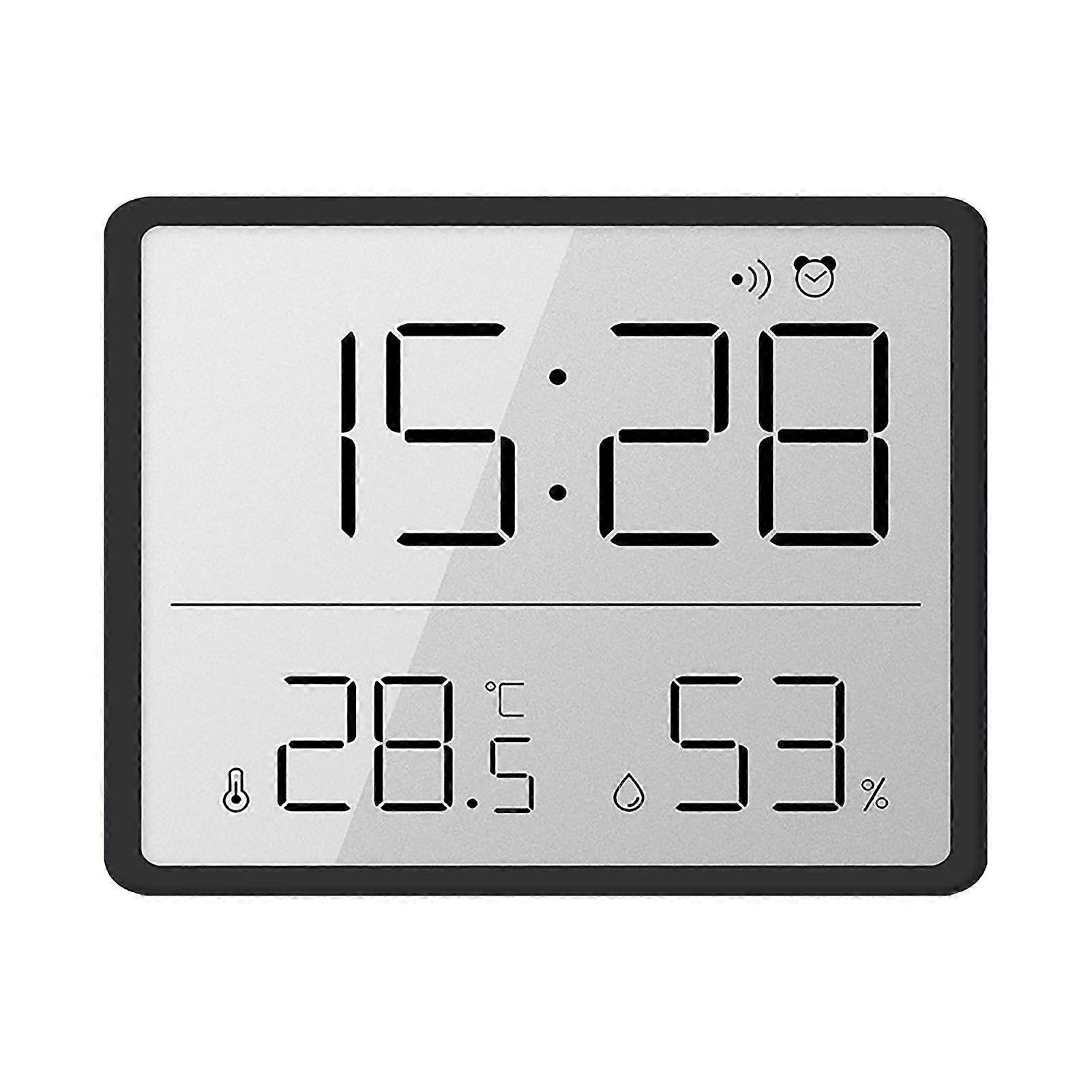 Digital Alarm Clock LCD Screen Temperature Humidity Time Display Electronic Clock for Home Bedroom Office Black 8218