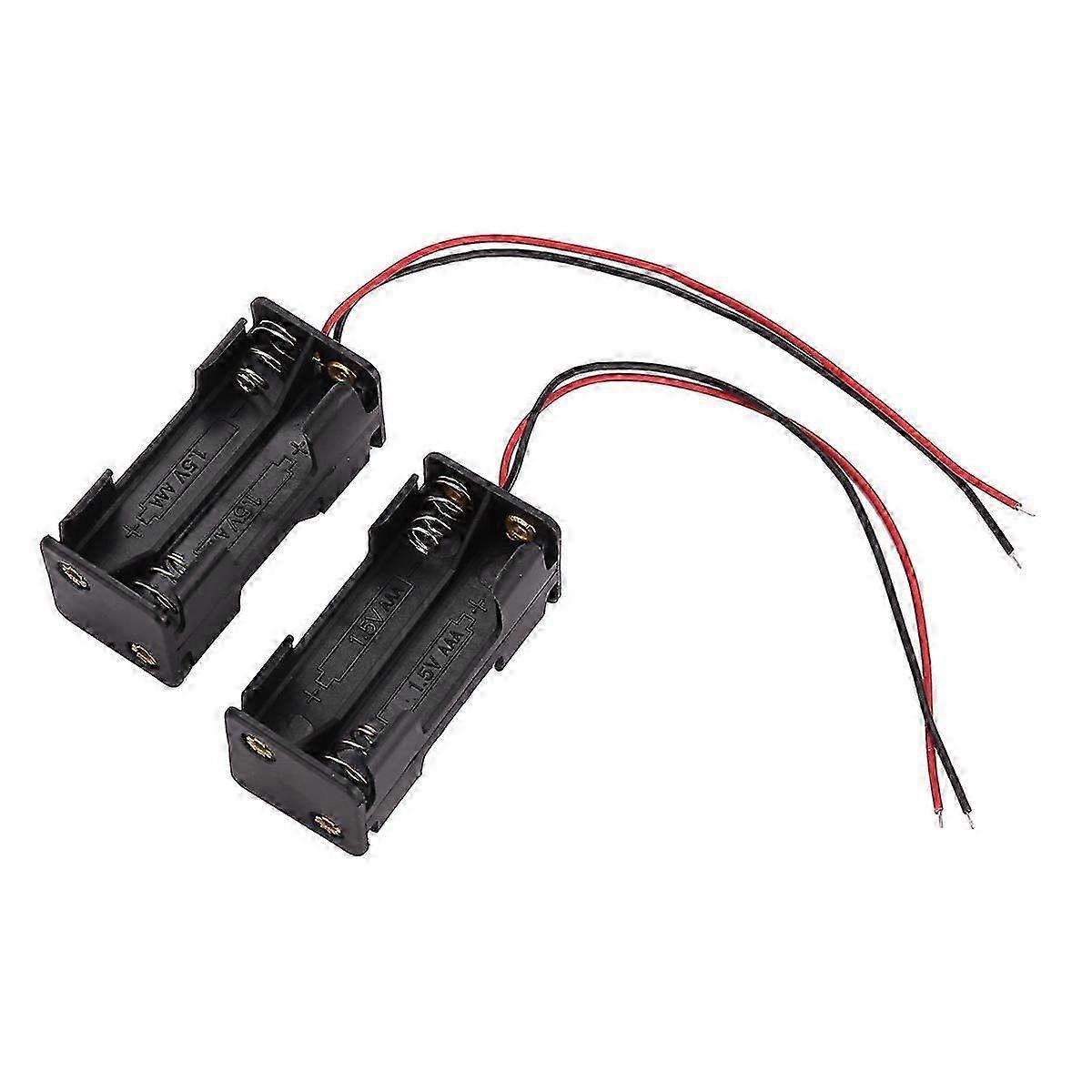 2pcs Black 2-Layers 4 x 1.5V AAA Battery Holder Case Box w Wire Leads