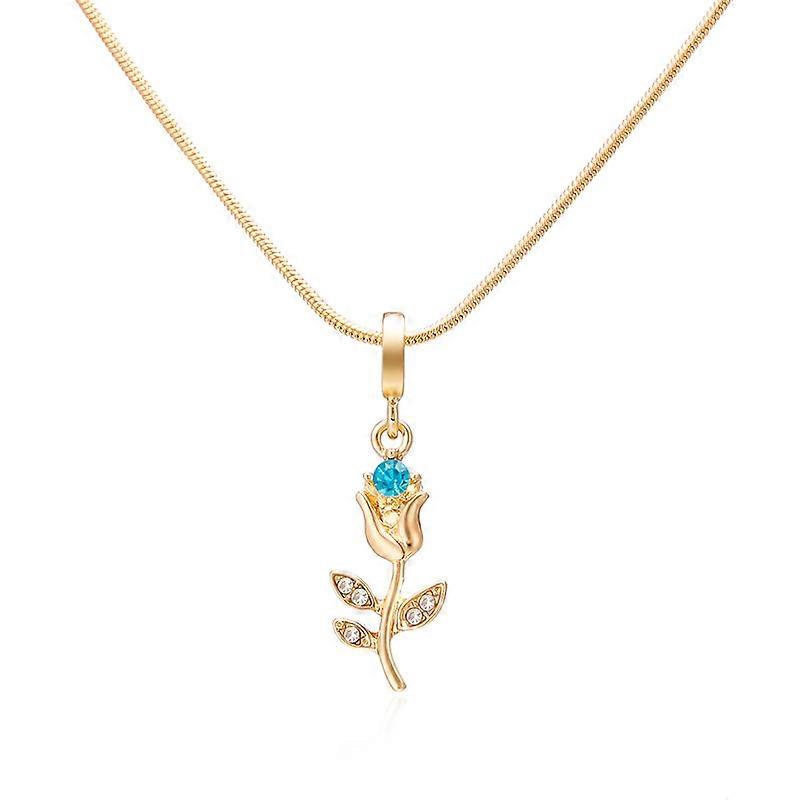 Colar, elegante corrente de clavícula com flor de tulipa fresca e rosa com diamantes cravejados