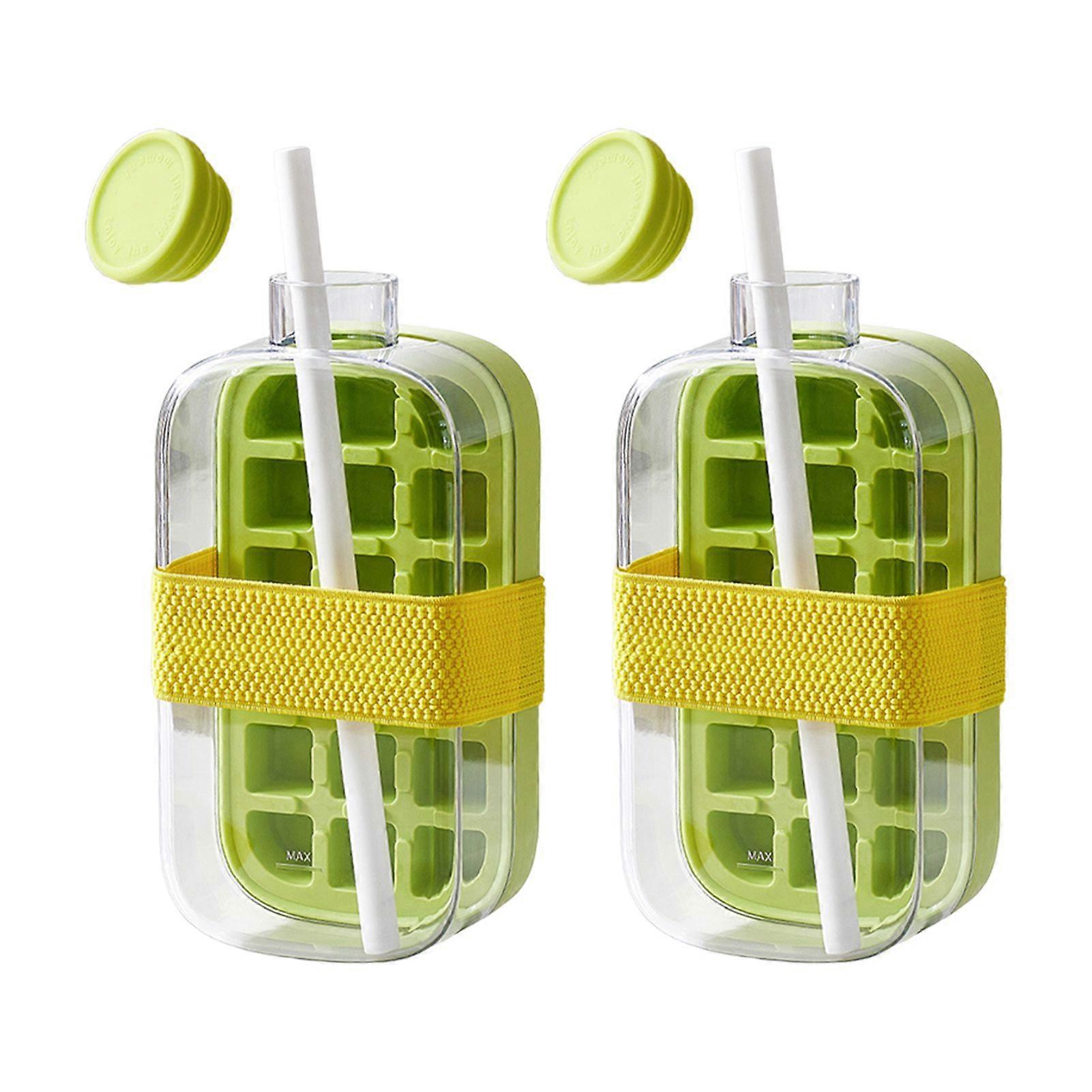 2Pcs Ice Cube Tray Water Bottle Efficient Ice Making Tray with Container No-Touch Ice Cube Maker Stackable Reusable Ice Mold for Kitchen Cafe Restaura