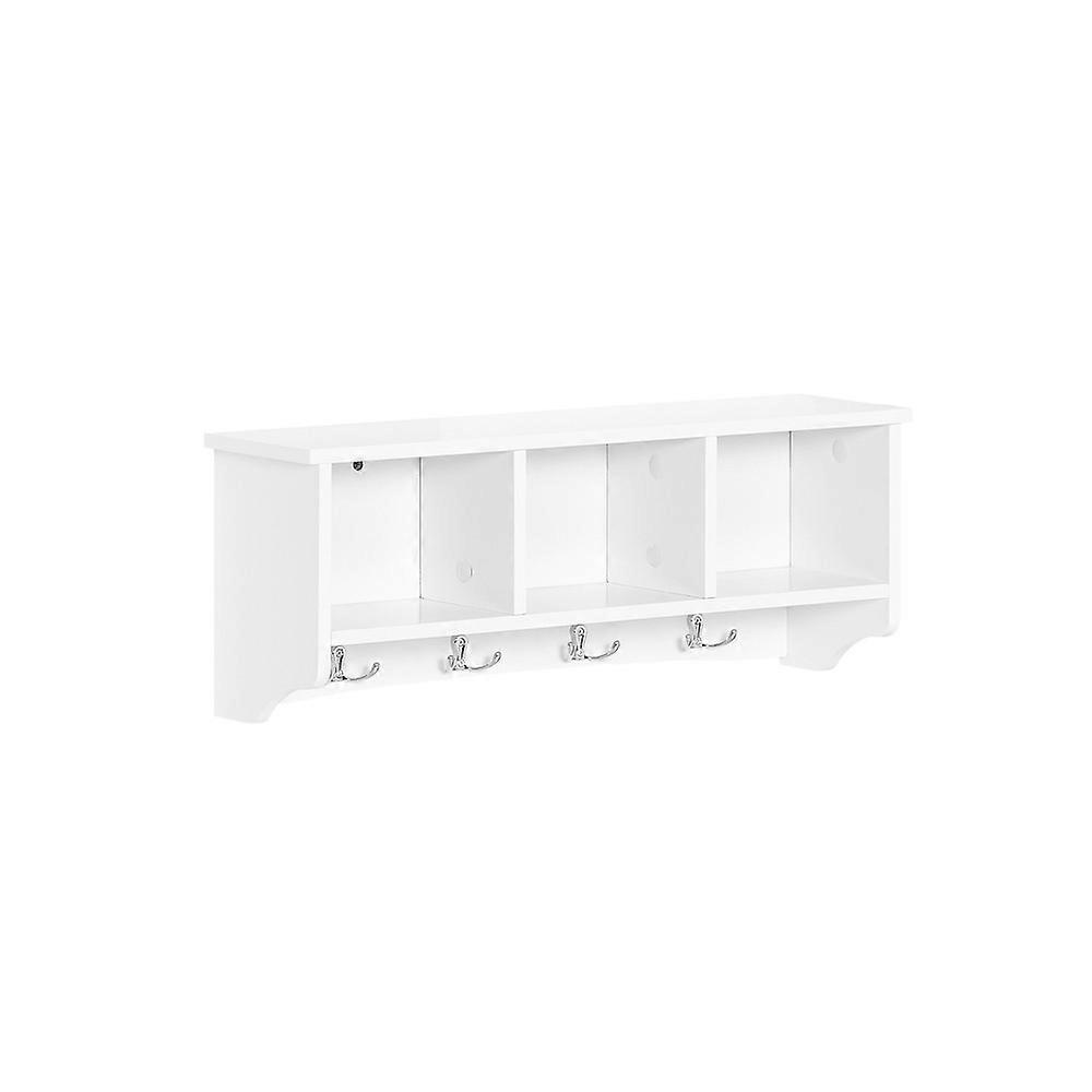 SoBuy FRG48-W,Wall Cabinet Wall Coat Rack Wall Mounted Storage Unit with 3 Compartments and 4 Hooks,Cupboard Organizer