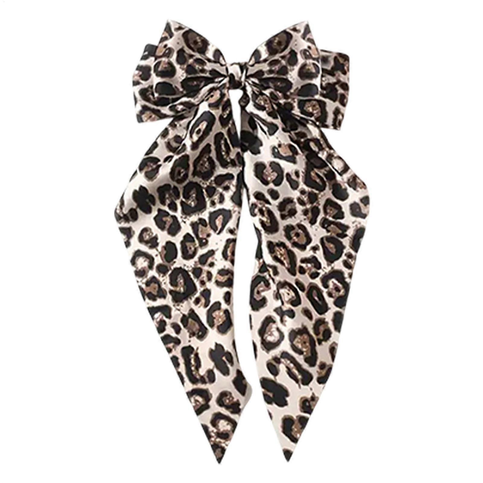 Leopard Print Hair Bows Large Leopard Print Hair Bow Satin Bow Clips For Curls Women White